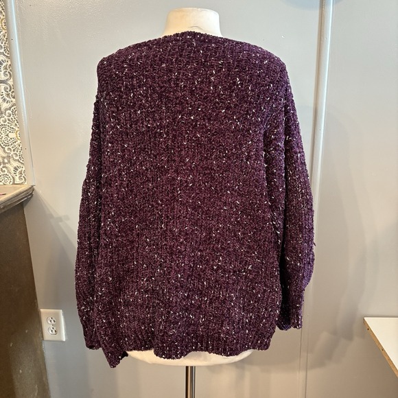 Calvin Klein Deep Purple w/ Grey / White Details Textured Sweater (Women's 2XL) - Picture 3 of 4